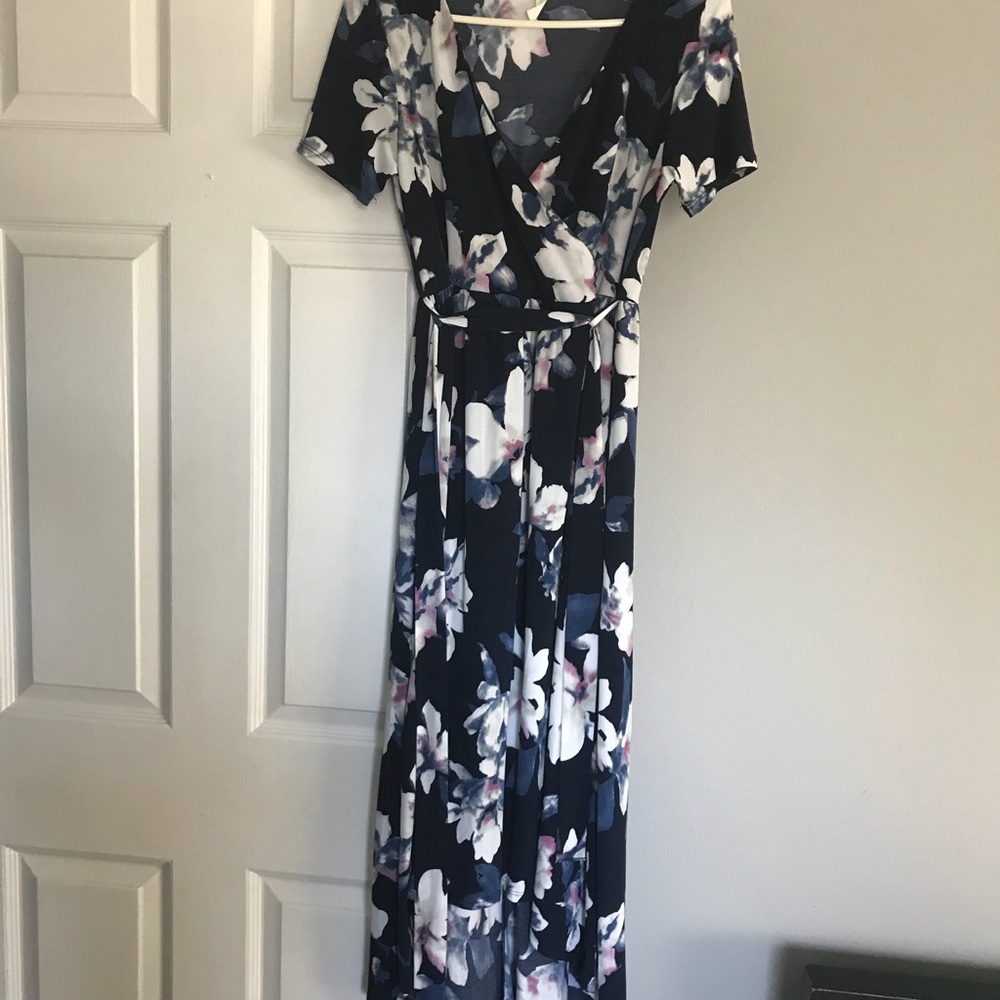 Pink Blush Maternity Hi Lo Navy Floral Dress - Med